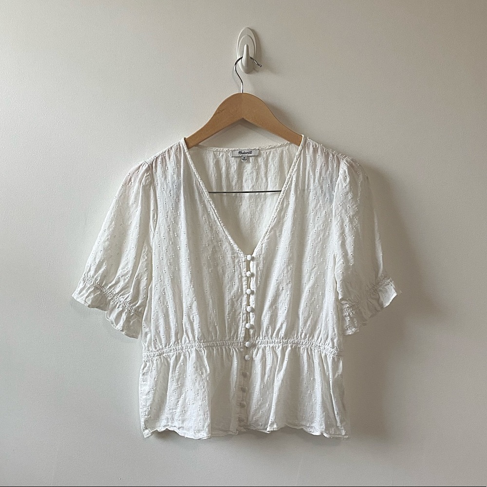 Madewell V-Neck Popover Peplum Top in Clipdot Size M